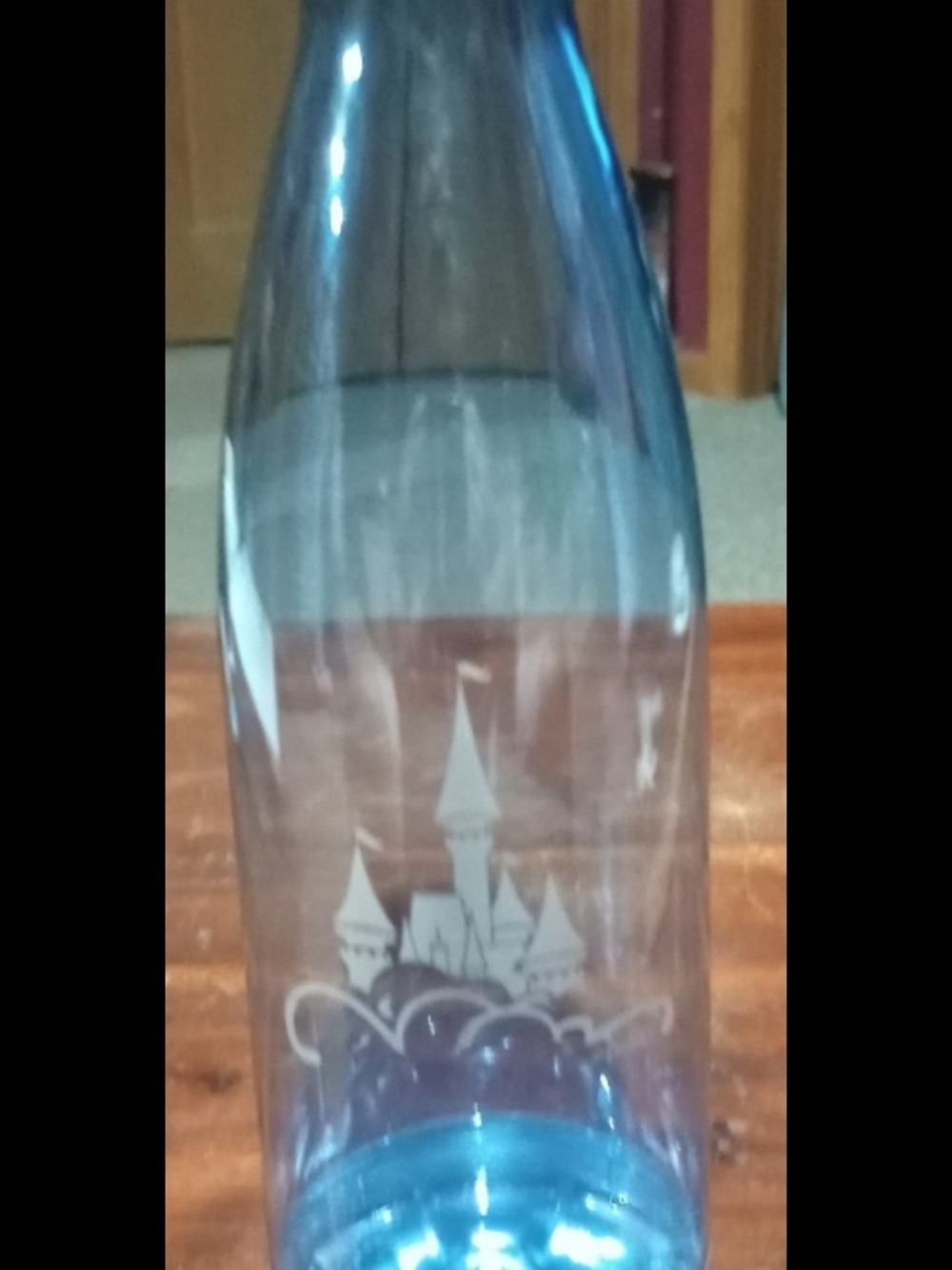 Blue Water Bottle with Castle Etching